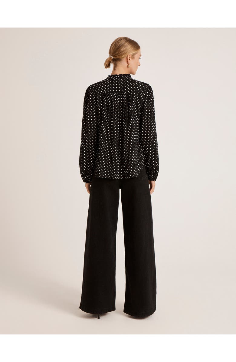 Finery London Kiya Polka Dot Tie Neck Blouse, Alternate, color, Black Spot