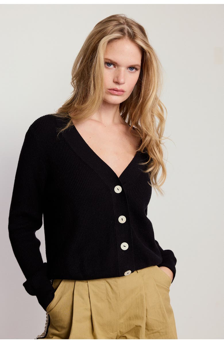 The Shirt by Rochelle Behrens The V-Neck Cotton Cashmere Sweater, Alternate, color, Black