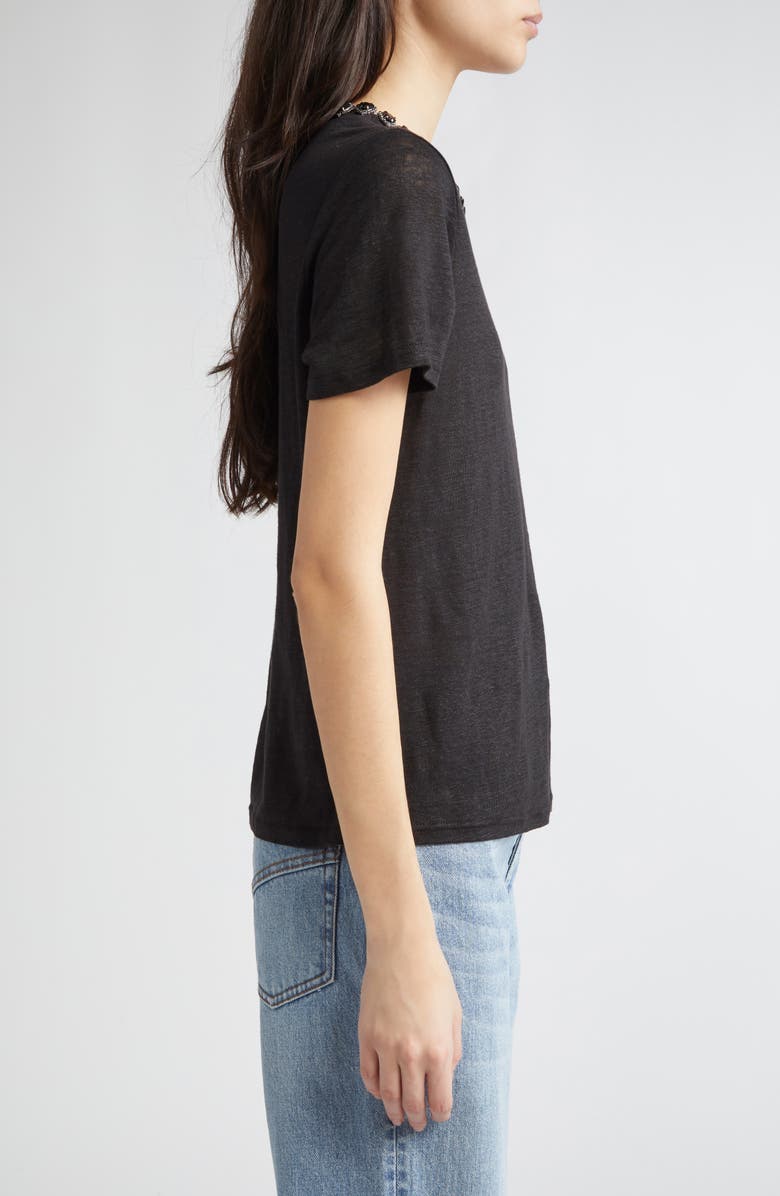 Zimmermann Crystal Embellished Linen T-Shirt, Alternate, color, Black