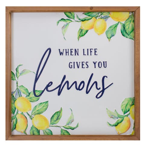 16" Wooden Framed "When Life Gives you Lemons" Metal Sign Spring Wall Decor