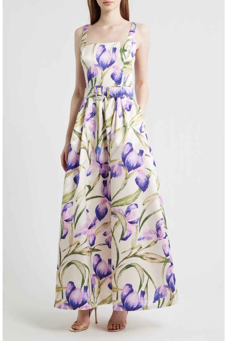 Floral A-Line Gown, Main, color, PURPLE MULTI
