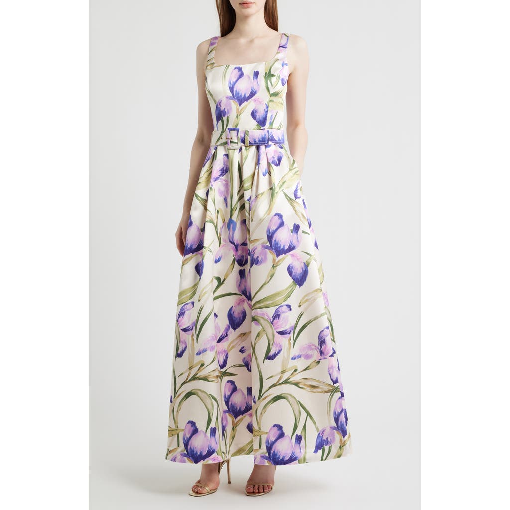 Julia Jordan Floral A-Line Gown in Purple Multi at Nordstrom, Size 4
