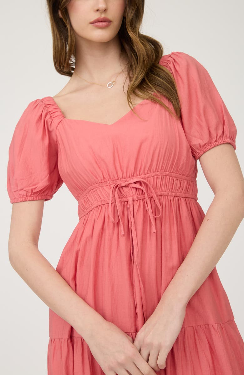 AUGUST SKY Puff Sleeve Tiered Maxi Dress, Alternate, color, Coral