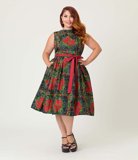 Plus Size Sleeveless Belted Swing Dress
