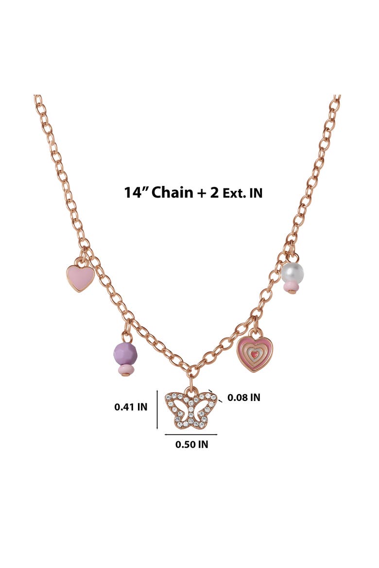 Kids Heart Charm Necklace and Earrings Set, Alternate, color, gold, pink