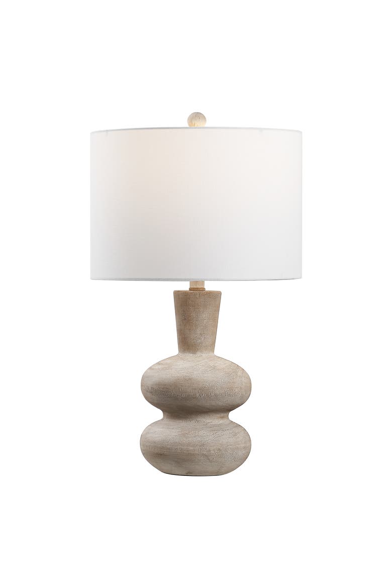 Matheo 24" Modern Minimalist Sculptural Oak-Grain Resin LED Table Lamp, Main, color, Antique Brown