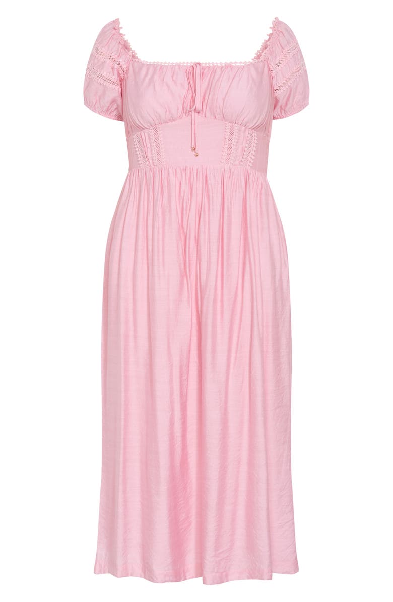 City Chic Ariella Crochet Trim Peasant Dress, Alternate, color, Soft Pink