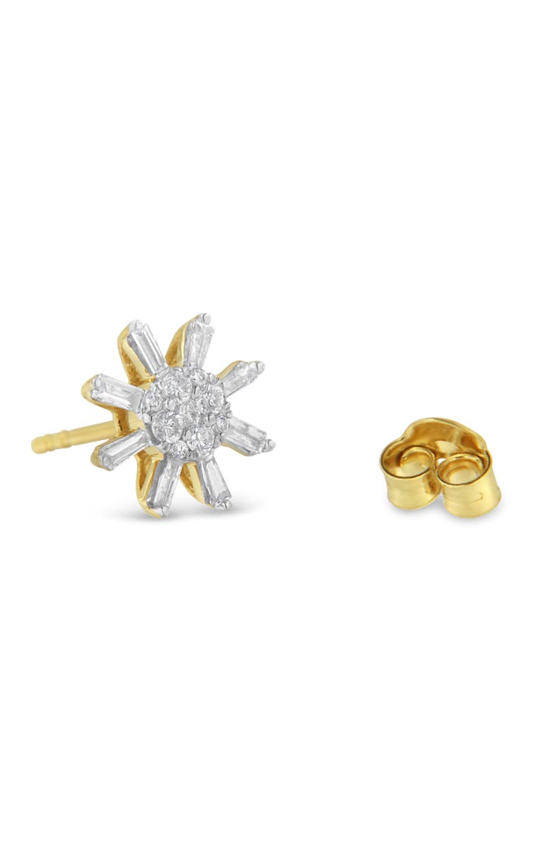 Haus of Brilliance 10k Yellow Gold Round and Baguette Diamond Stud Earring, Alternate, color, Yellow