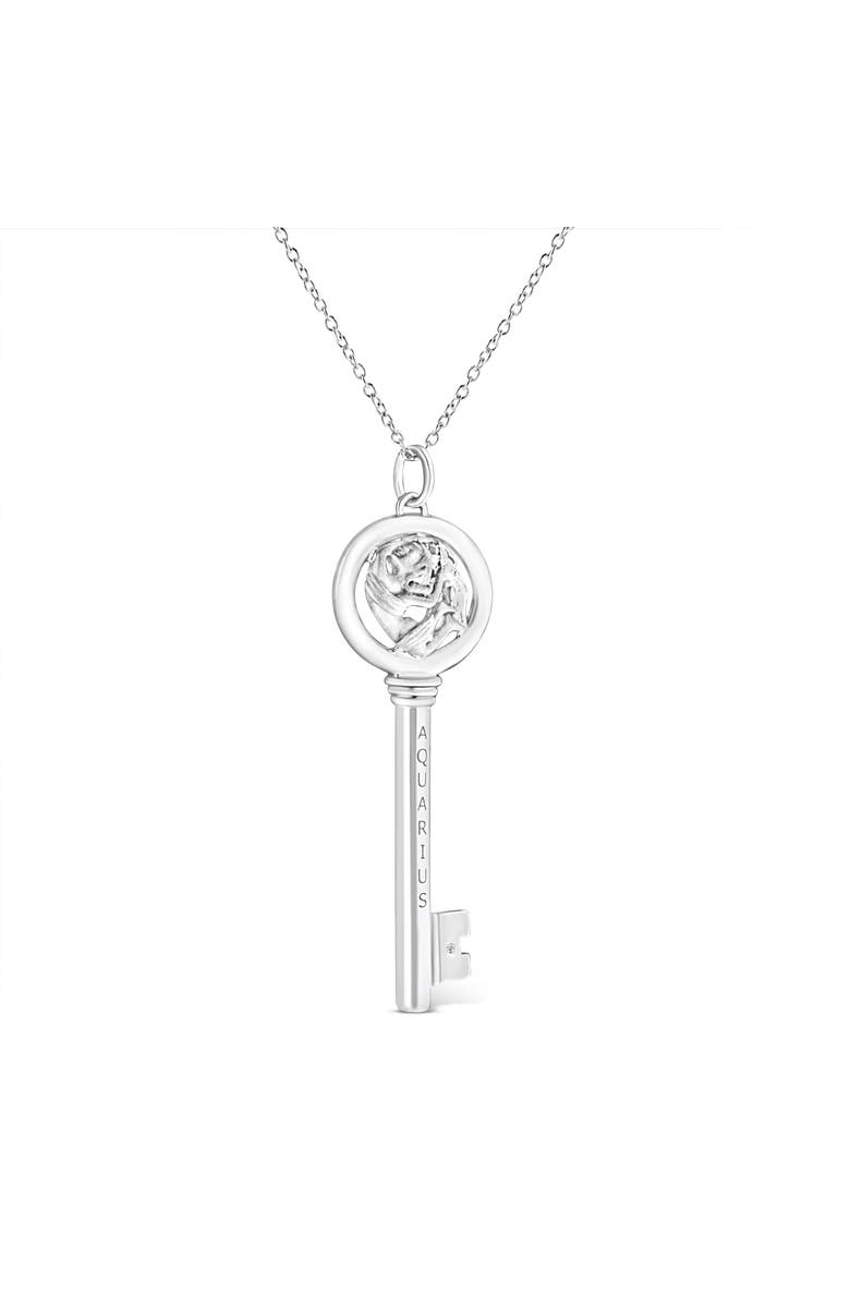 Haus of Brilliance .925 Sterling Silver Diamond Accent Zodiac Key 18" Pendant Necklace, Alternate, color, Aquarius