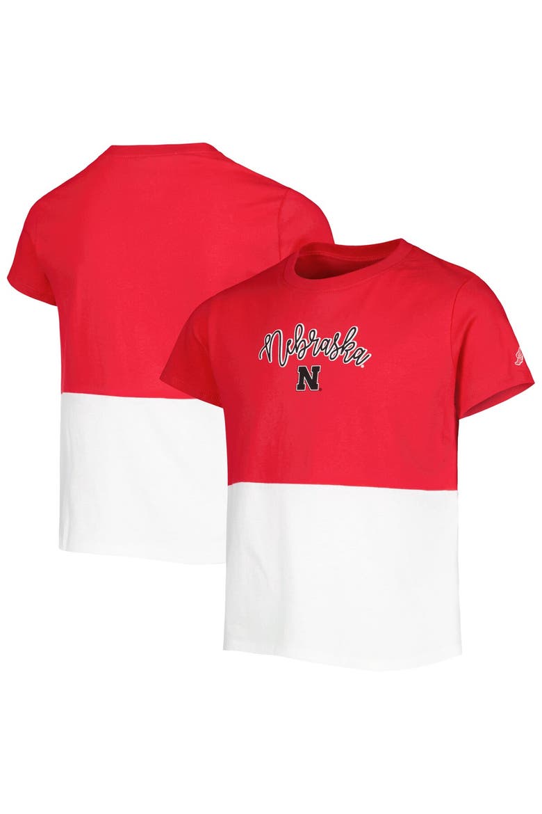 Girls Youth League Collegiate Wear Scarlet/White Nebraska Huskers Colorblocked T-Shirt, Main, color, Scarlet