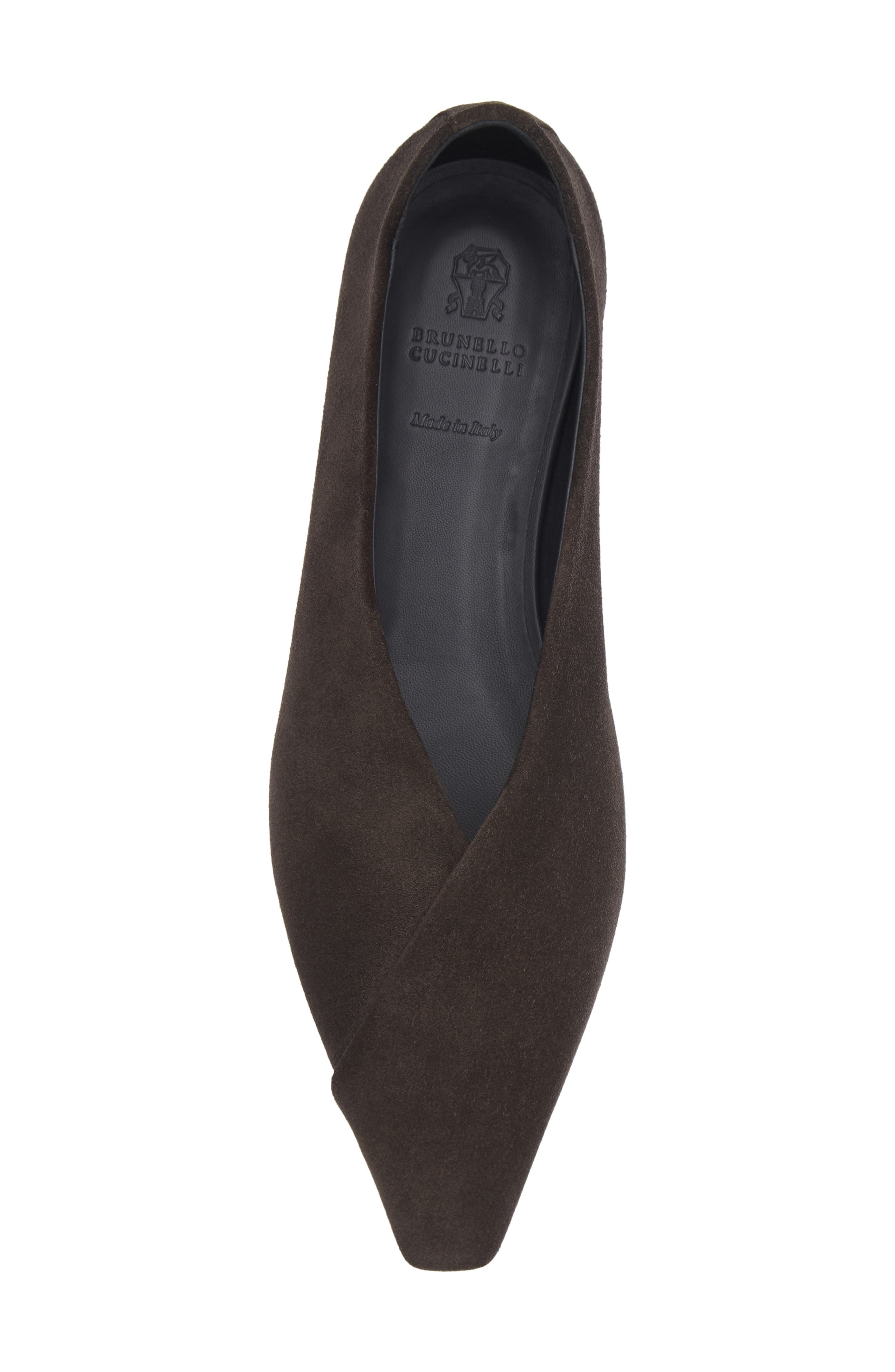 Brunello Cucinelli Suede Wrap Flat, Alternate, color, Pepper