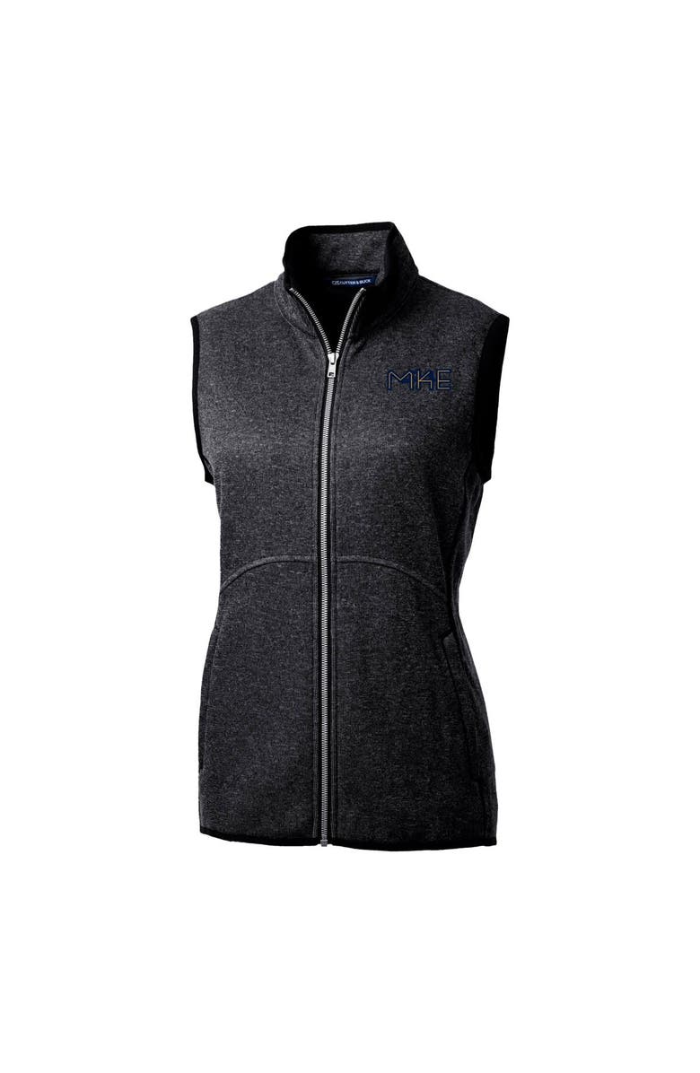 Cutter & Buck Women's Cutter & Buck  Heather Charcoal Milwaukee Brewers City Connect Mainsail Sweater Knit Full-Zip Vest, Alternate, color, 