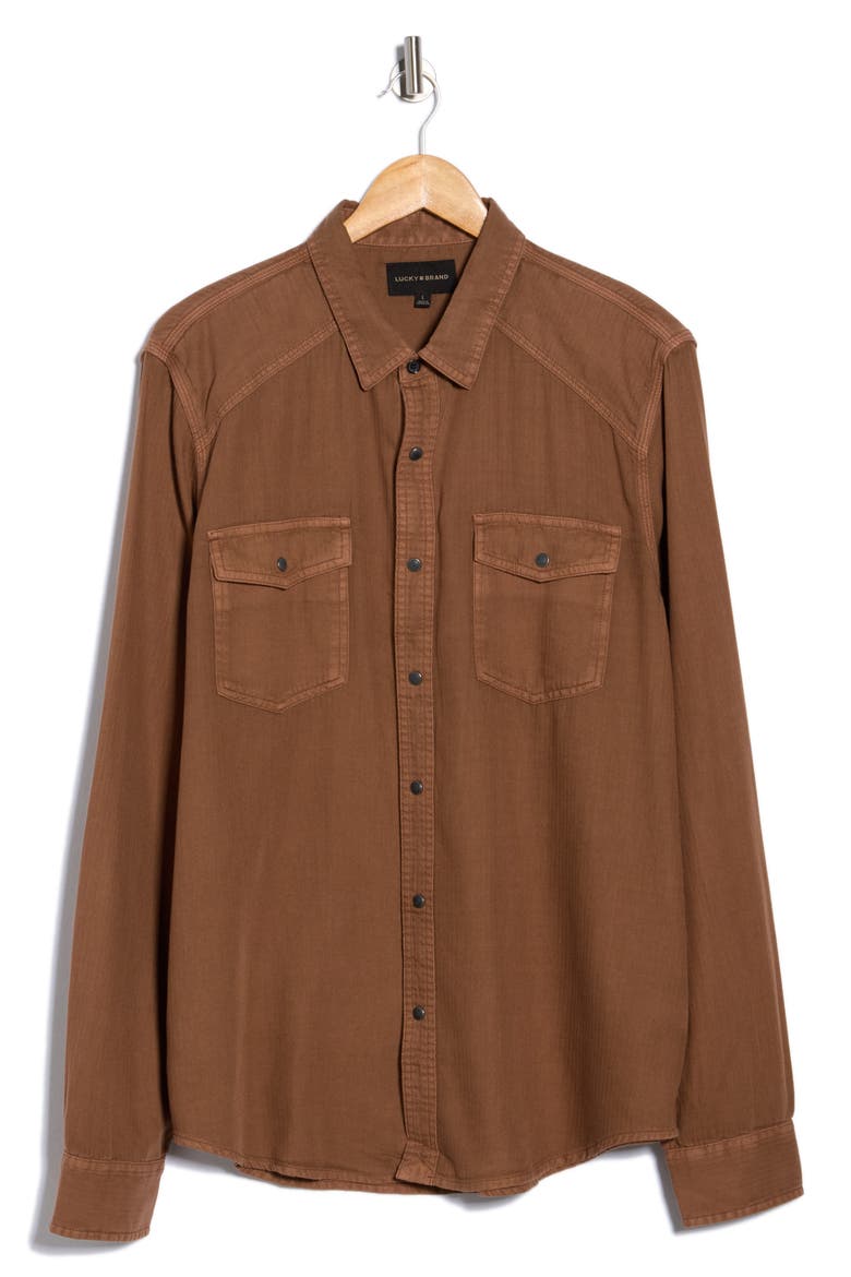 Herringbone Washed Western Shirt, Alternate, color, MUSTANG BROWN