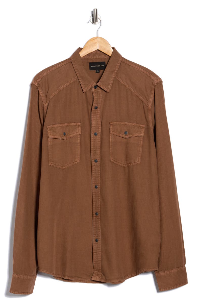 Lucky Brand Herringbone Washed Western Shirt, Alternate, color, Mustang Brown