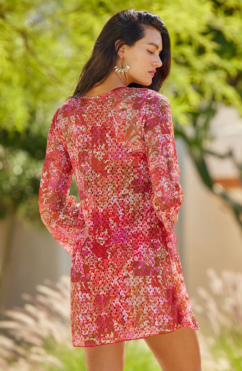 Becca Bali Lace Cover-Up Tunic, Alternate, color, Red Multi