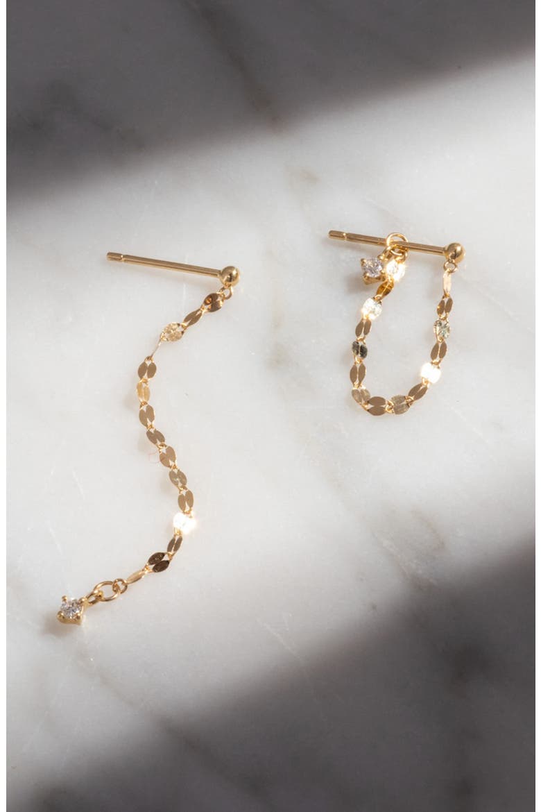 Solid 9K Gold & Diamond Anchored Convertible Linear Drop Earrings, Alternate, color, GOLD