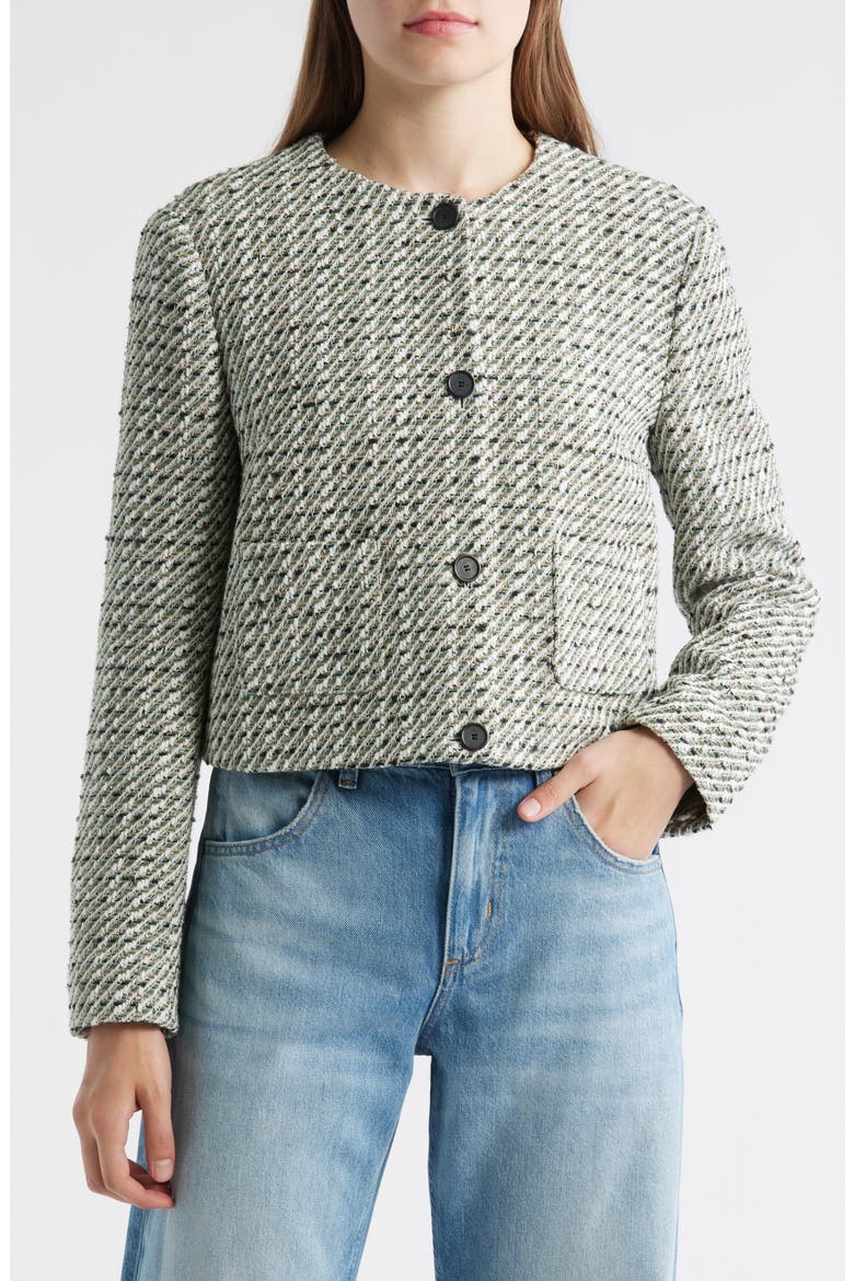 Tweed Crop Jacket, Alternate, color, PINE GREEN TWEED