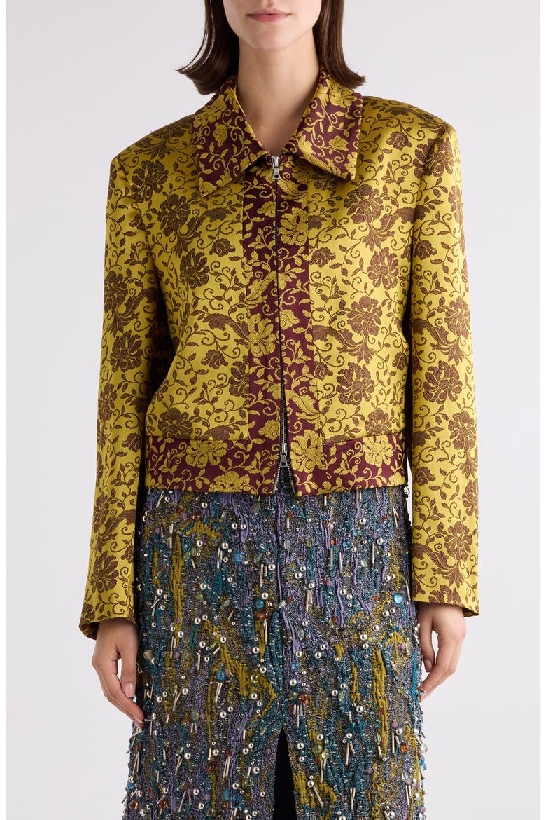 Dries Van Noten 花柄ブルゾン XS Floral Jacquard Crop Satin Jacket (Women) | Nordstrom