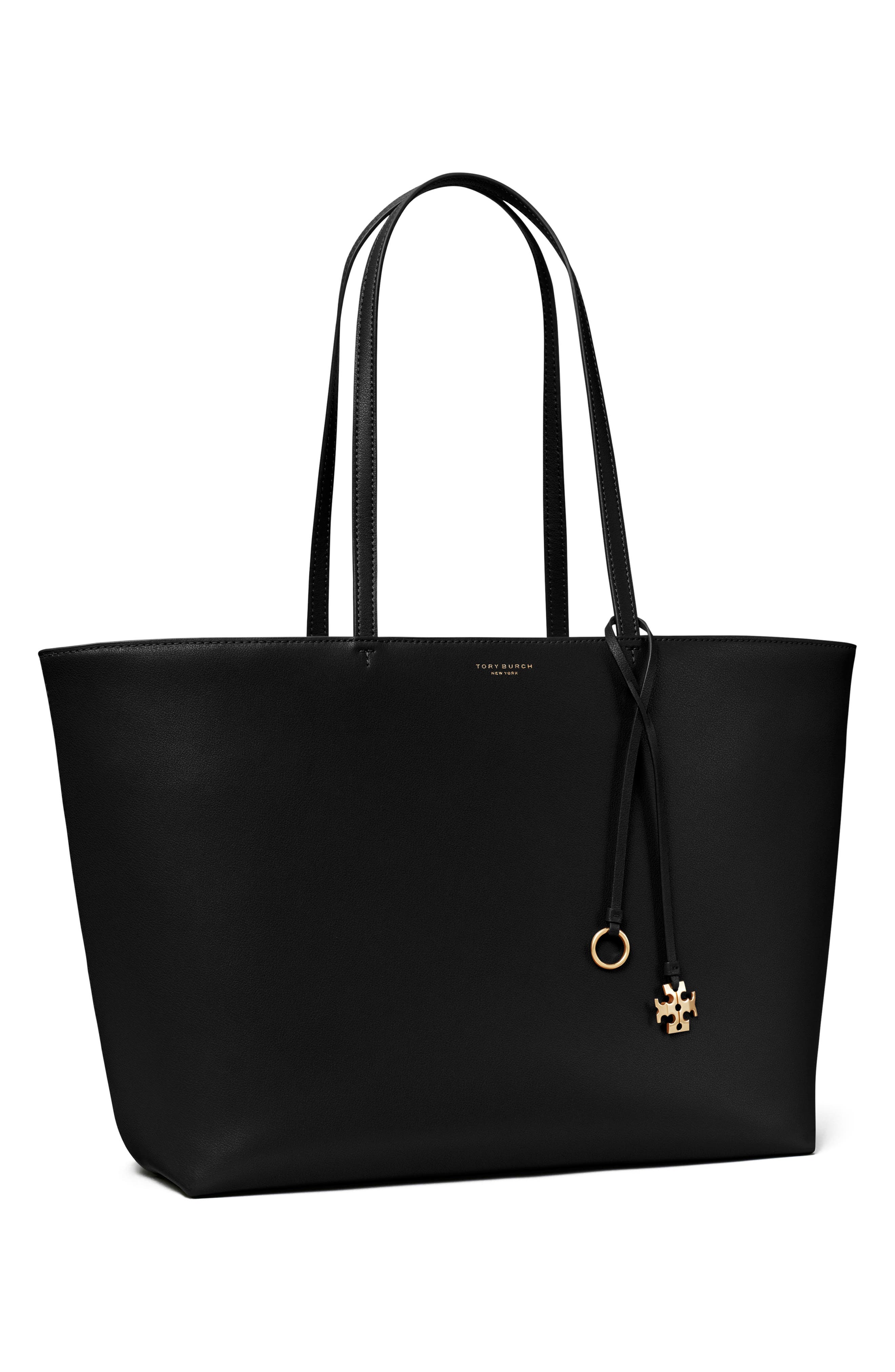 Top Zip Leather Tote, Alternate, color, BLACK