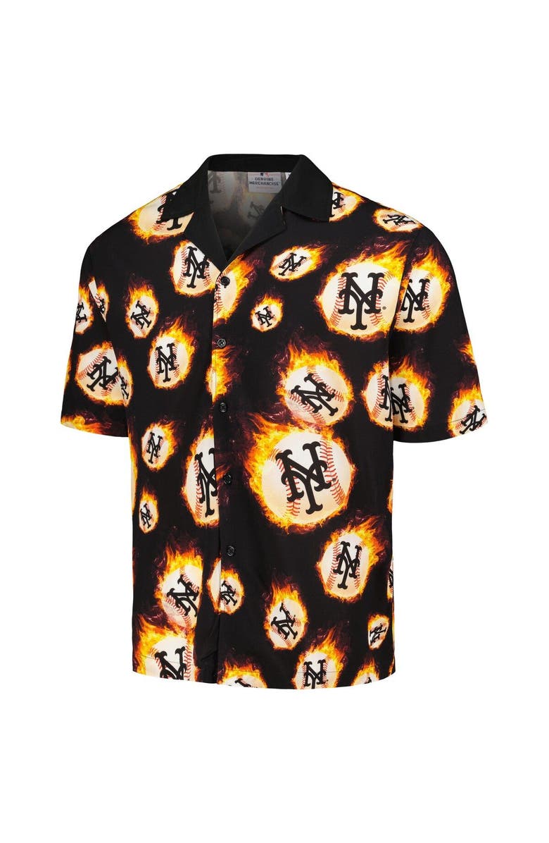 PLEASURES Men's PLEASURES  Black New York Mets Flame Fireball Button-Up Shirt, Alternate, color, Black