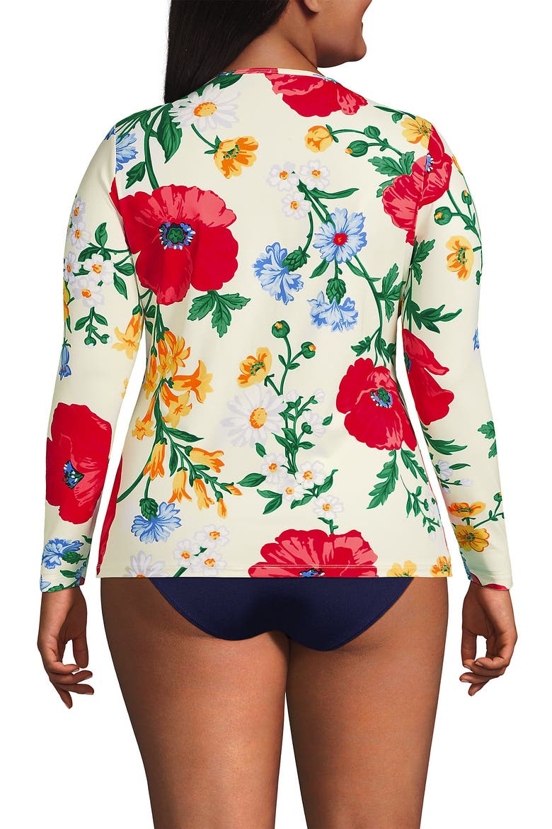 SunShade UPF 50 Long Sleeve Rash Guard Swim Tee, Alternate, color, Egret/Exploded Poppy Floral