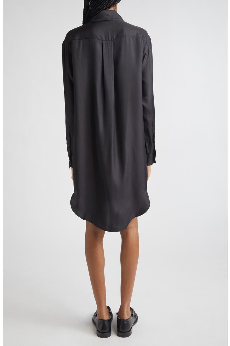Draped Long Sleeve Silk Tuxedo Shirtdress, Alternate, color, BLACK