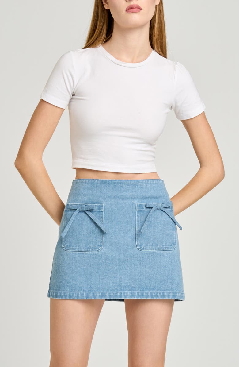 WAYF Dehlia Denim Miniskirt, Alternate, color, Medium Wash