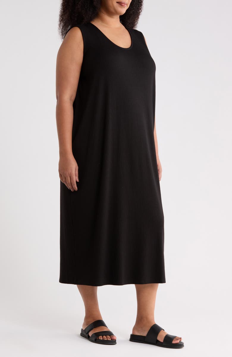 Eileen Fisher Rib Knit Tank Midi Dress, Alternate, color, Black