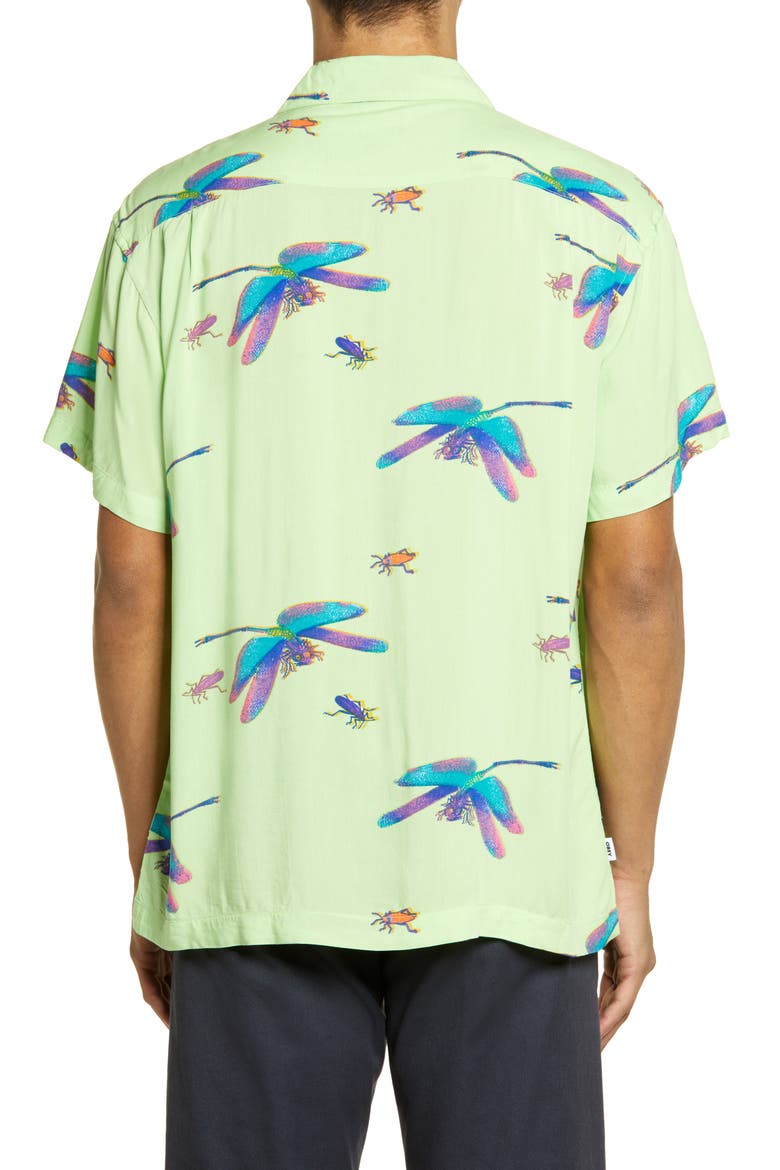 Dragonfly Regular Fit Short Sleeve Button-Up Camp Shirt, Alternate, color, SPIRULINA MULTI
