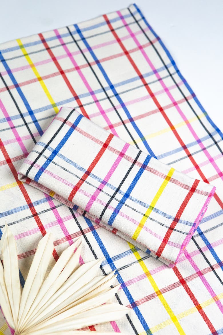Vera Plaid Handwoven Cotton Napkins, Set of 4, Alternate, color, White