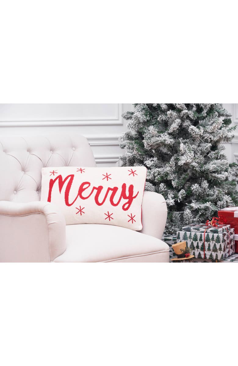C&F Home Merry Knitted Christmas Throw Pillow, 14" x 22", Alternate, color, Red