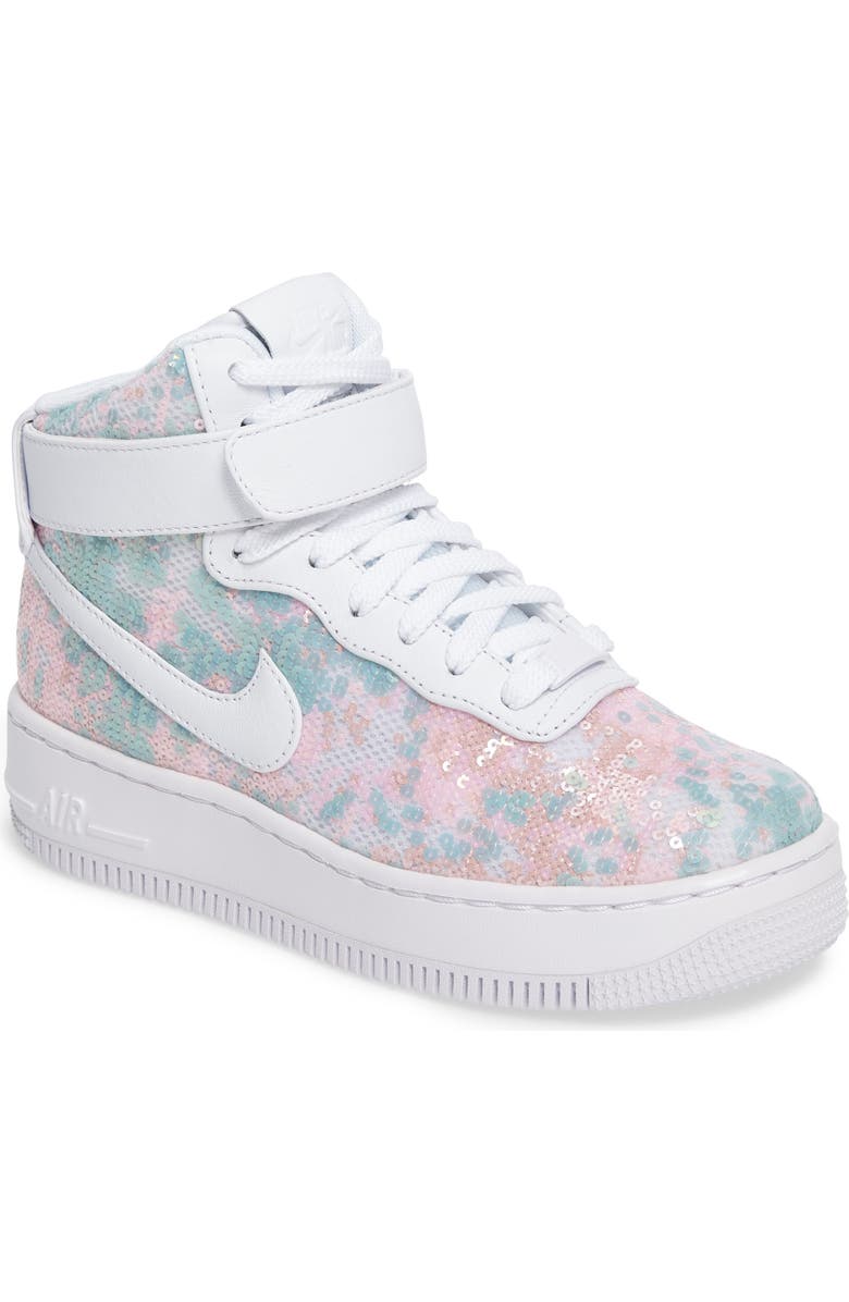 Nike Air Force 1 Upstep Hi LX Sequined High Top Sneaker, Main, color,