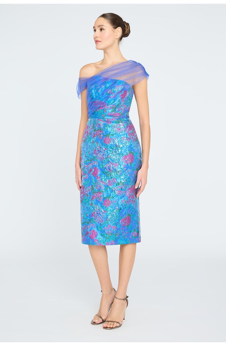 Theia Jaylen Draped Shawl Dress, Alternate, color, Blue