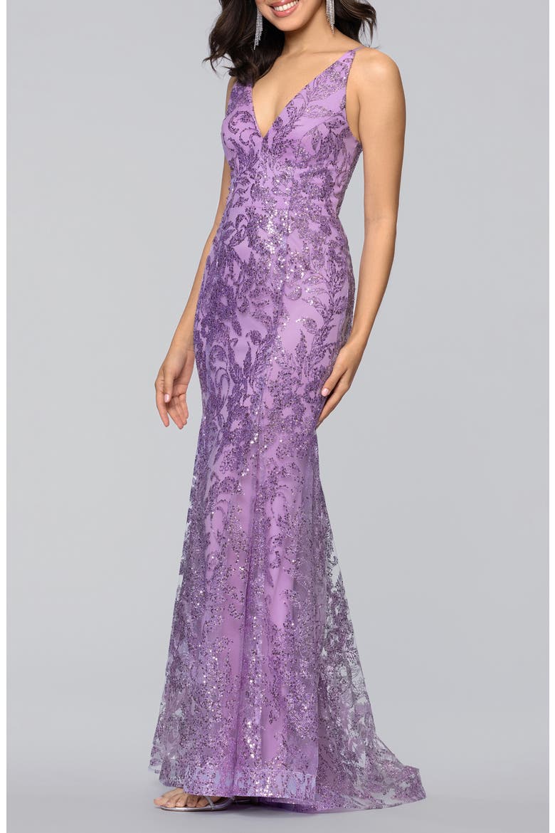Glitter Sleeveless Mermaid Gown, Alternate, color, LAVENDER