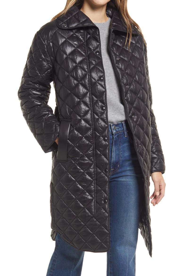 Diamond Quilted Coat, Main, color, BLACK