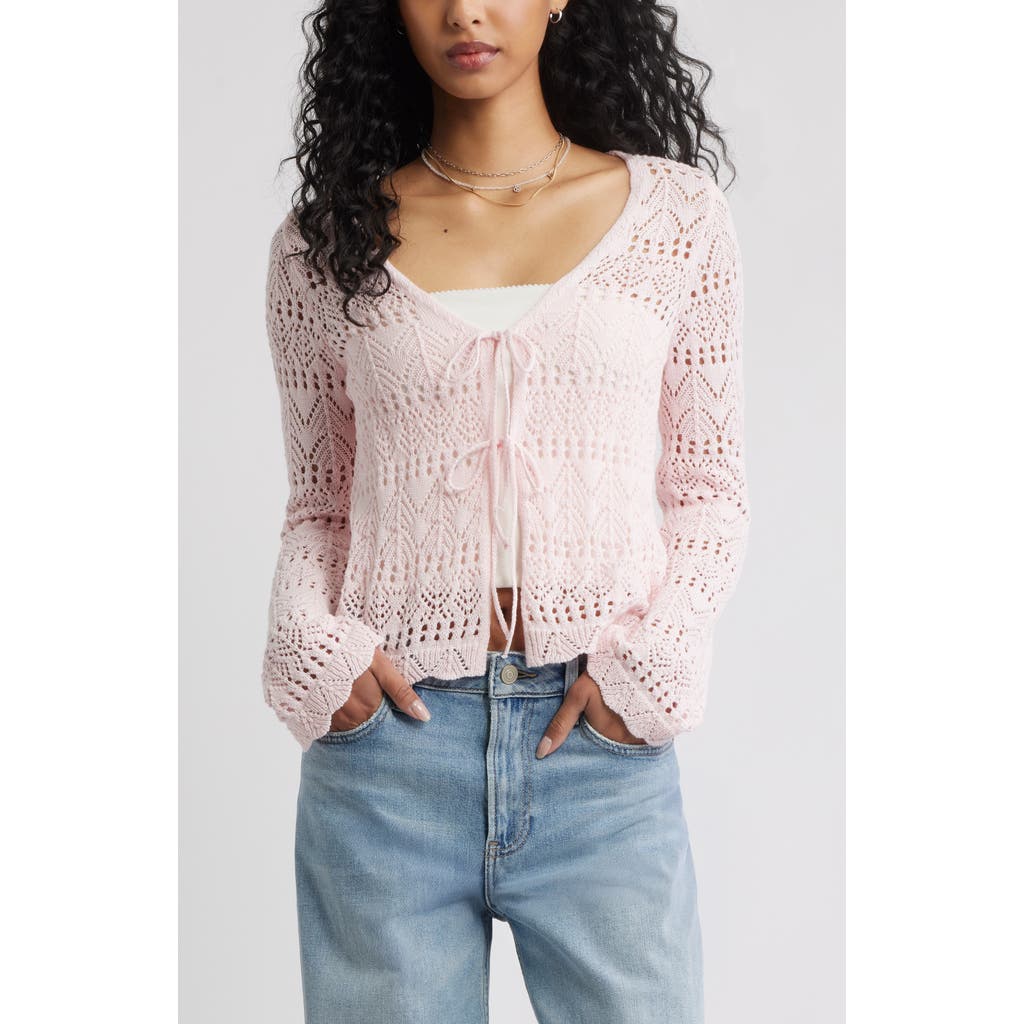 Bp. Fly Away Tie Front Crochet Cardigan In Pink