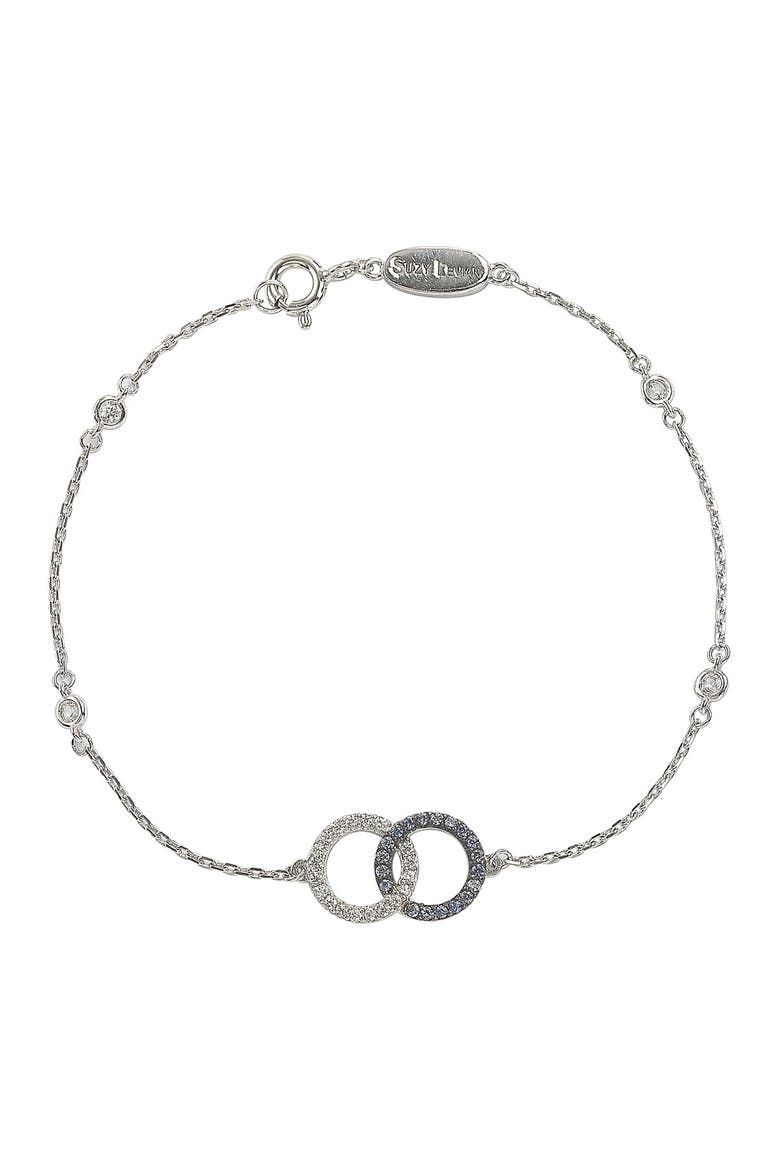 Sterling Silver Interlocked Circle Sapphire & Created Sapphire Station Bracelet, Main, color, BLUE