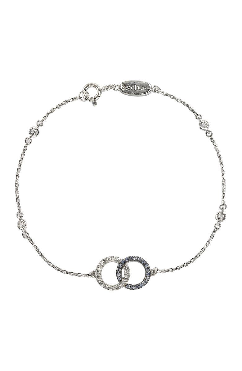 SUZY LEVIAN Sterling Silver Interlocked Circle Sapphire & Created Sapphire Station Bracelet, Main, color, 