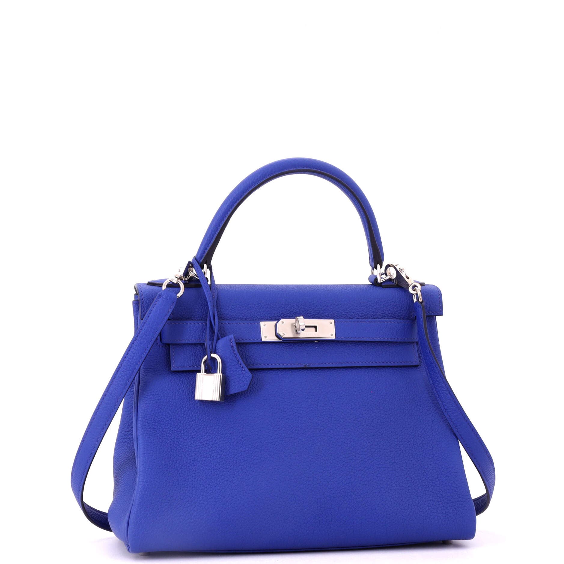 Pre-Owned Hermes Kelly Handbag Blue Togo with Palladium Hardware 28, Alternate, color, Bleu Royal