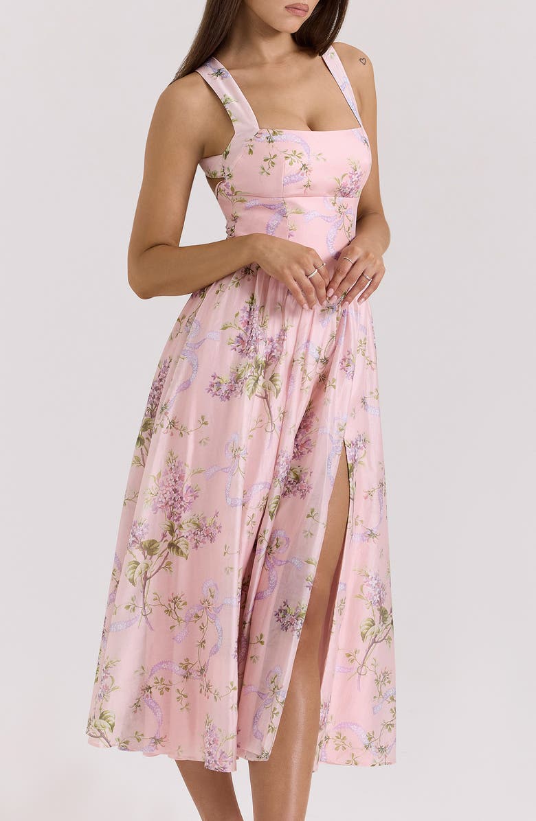 HOUSE OF CB Minerva Floral Print Chiffon Midi Sundress, Alternate, color, Pink