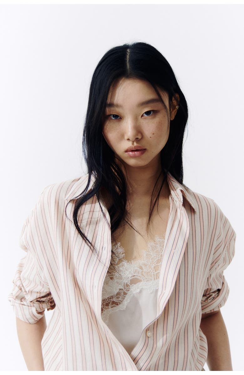 H&M Oversized Lyocell-blend Shirt, Alternate, color, Light Pink/Striped