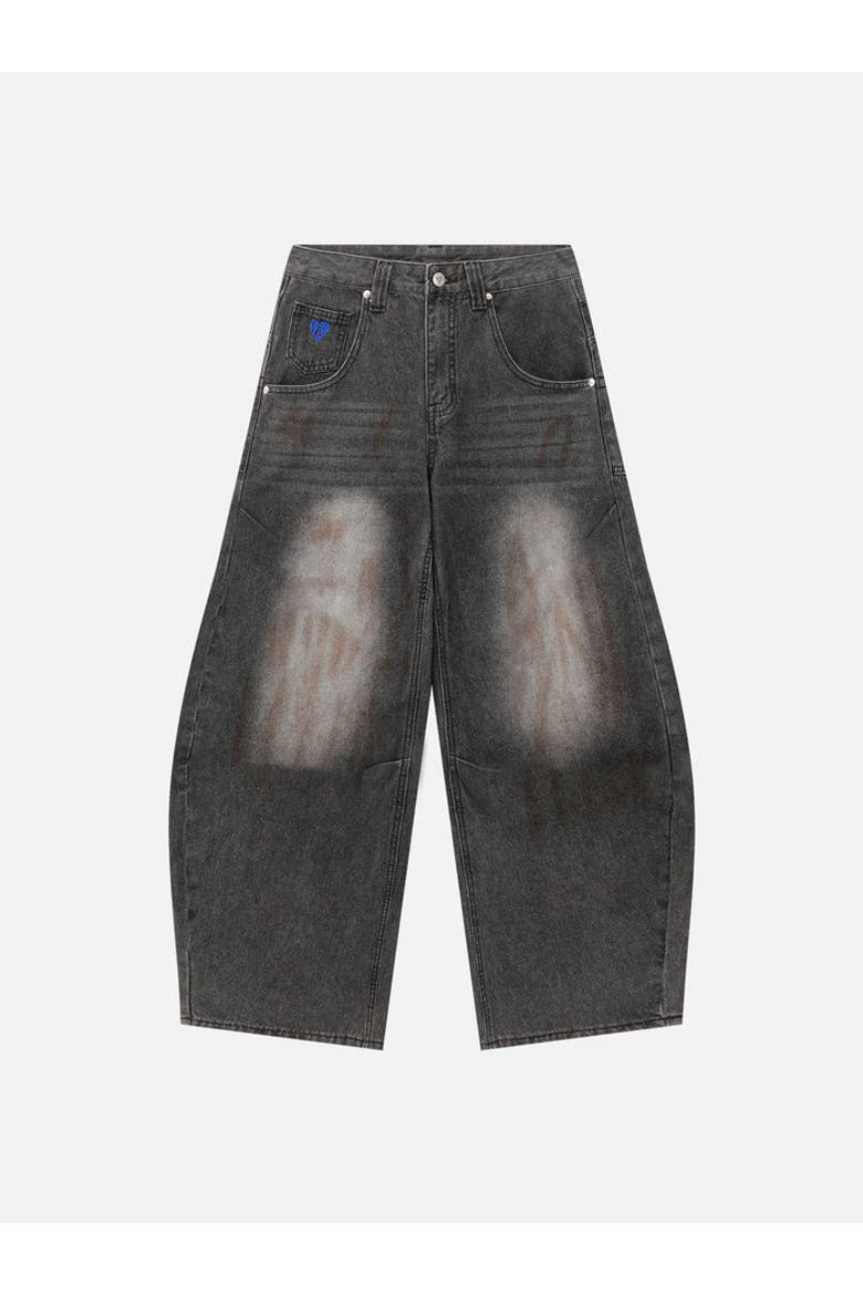 Dirty-Dyed Super Baggy Barrel Jeans, Main, color, Black