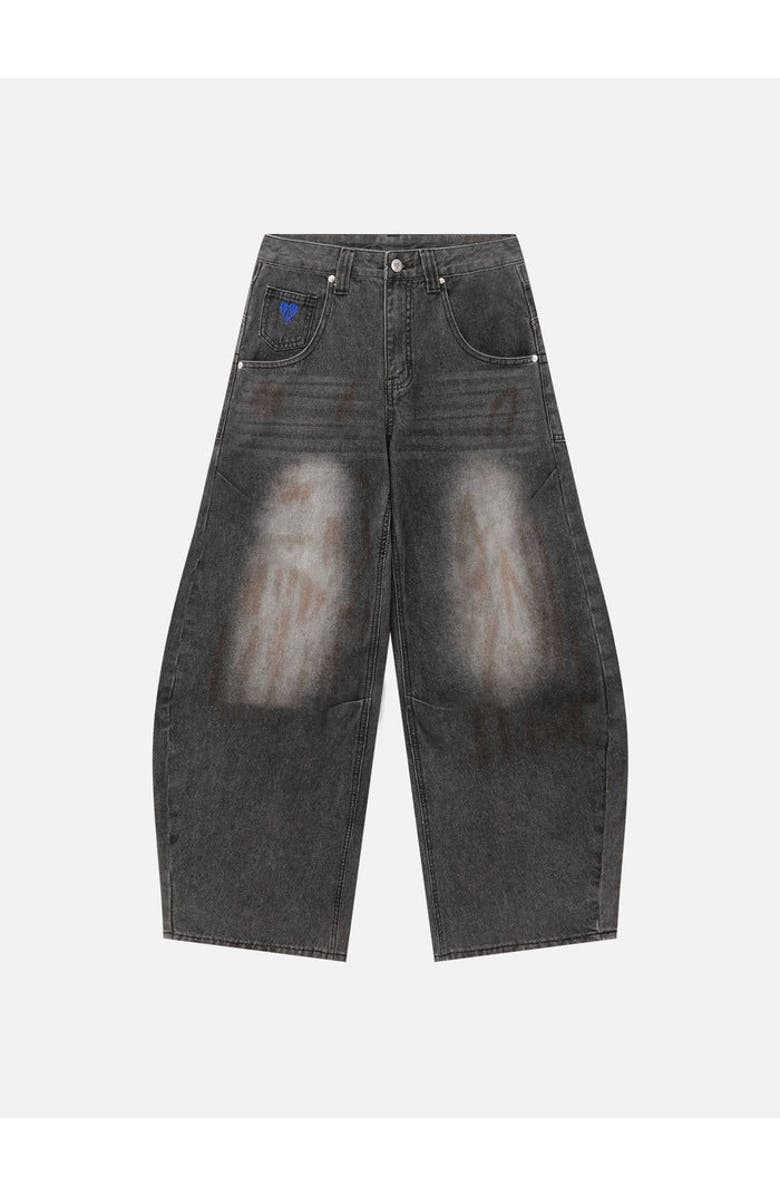 AELFRIC EDEN Dirty-Dyed Super Baggy Barrel Jeans, Main, color, Black