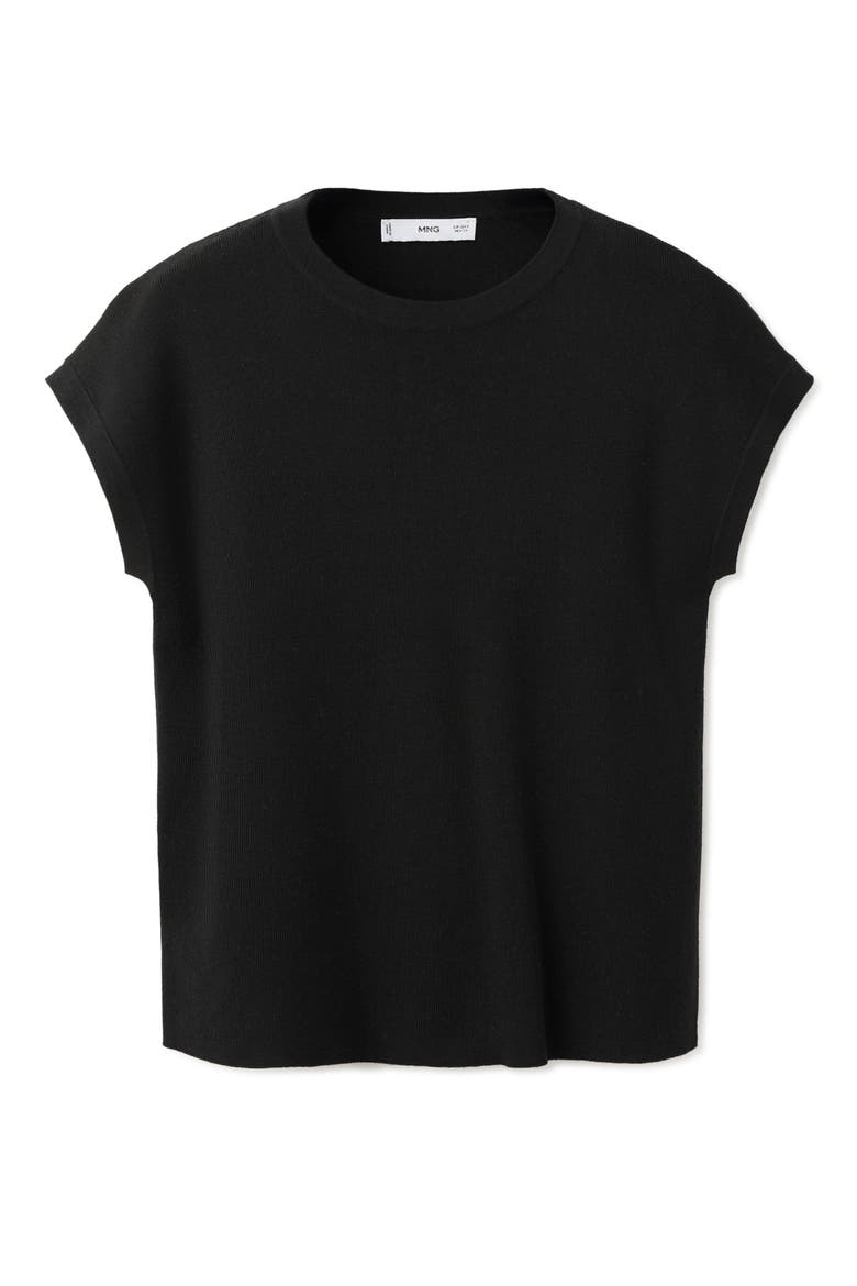 Short Sleeve Cotton Blend Sweater, Alternate, color, BLACK