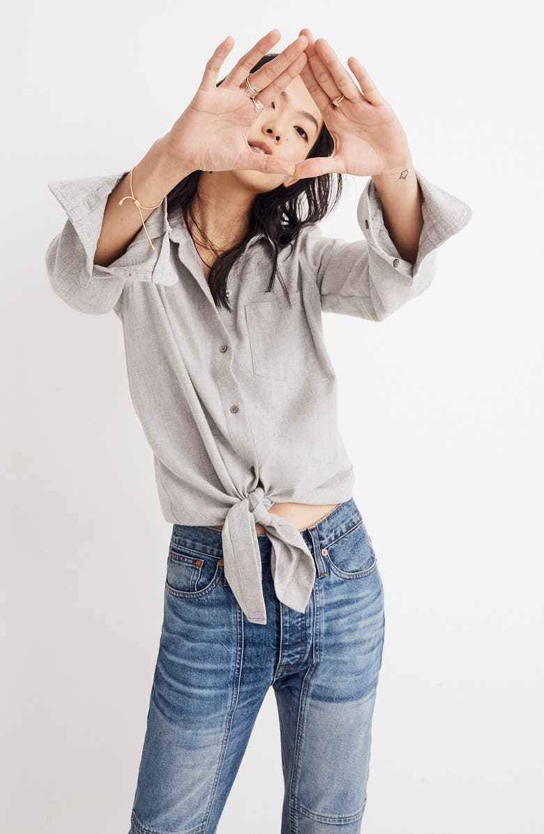 Madewell Flannel Tie-Front Shirt, Alternate, color,