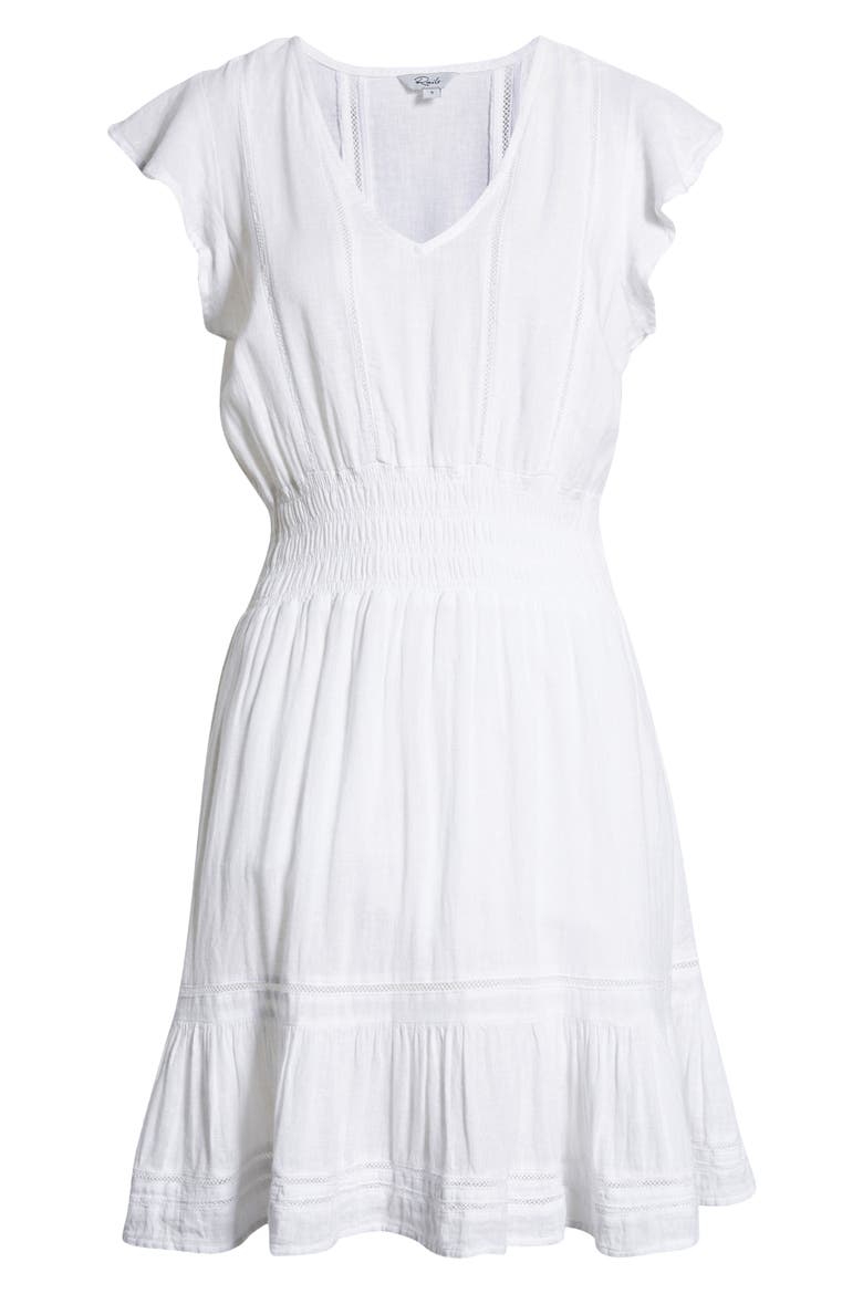 Tara Flutter Sleeve Linen Blend Dress, Alternate, color, WHITE LACE DETAIL