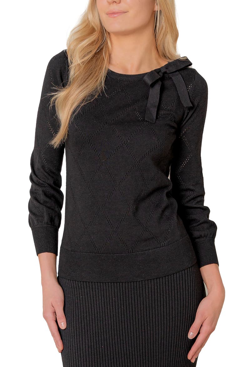 Organic Bow Detail Pointelle Sweater, Main, color, Black Diamond