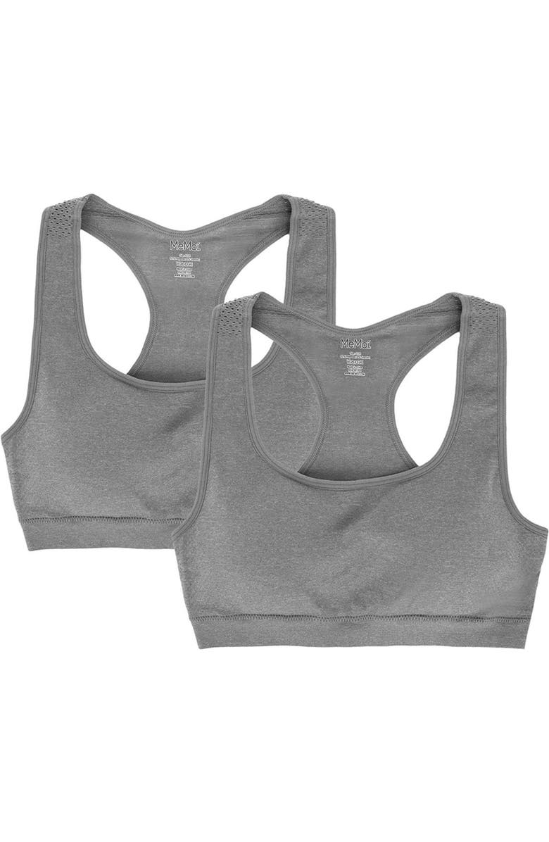 MeMoi 2 Pair Pack Racerback Sports Training Bra, Main, color, Light Gray Heather