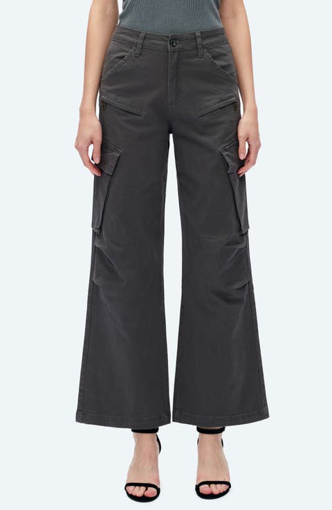 Fann High Waist Wide Leg Cargo Jeans (Green)