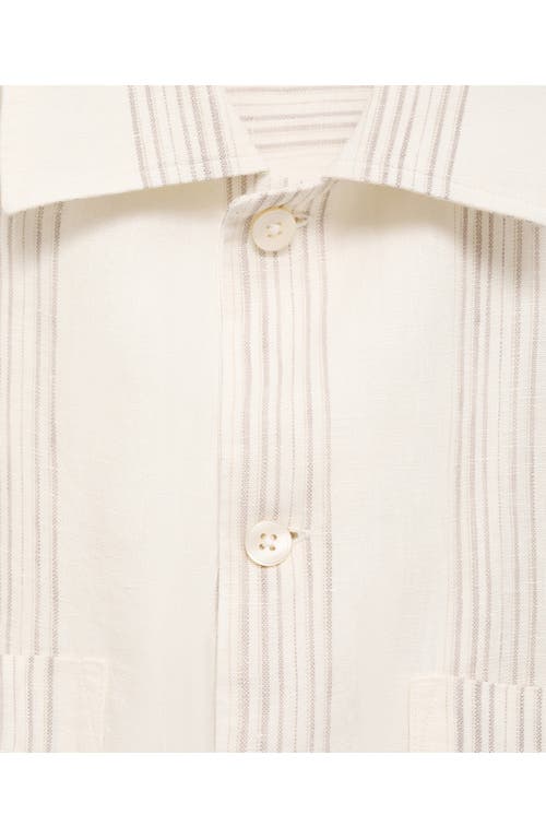 Mango Stripe Linen Overshirt In White